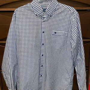Caramel Navy and White Grid Pattern Shirt